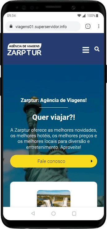 Página inicial pelo celular